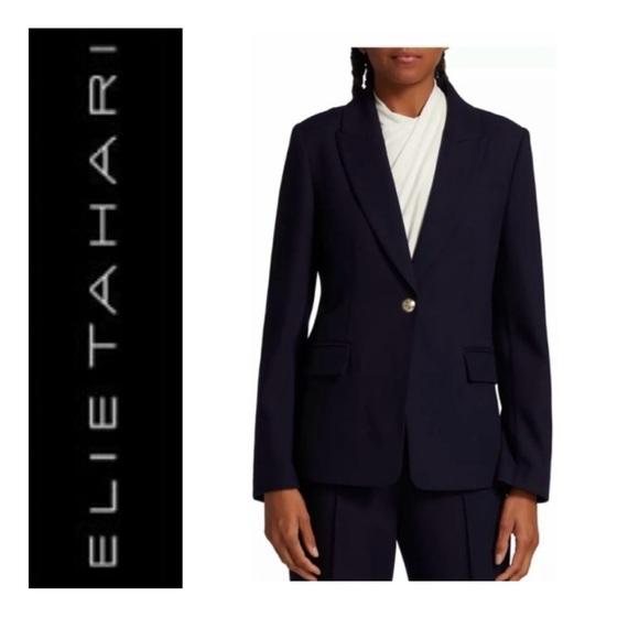 🎅 ELIE TAHARI One Button Blazer Mazarine Navy 100% Wool NWT $495 14 - Picture 1 of 16